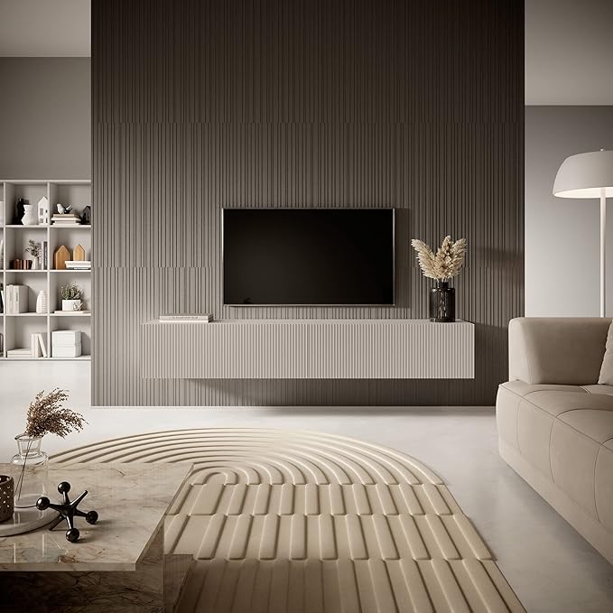 Selsey TV Schrank Board Sideboard Fernsehtisch Fernsehschrank 175 cm Hängend Gefräste Front Graubeige Veldio